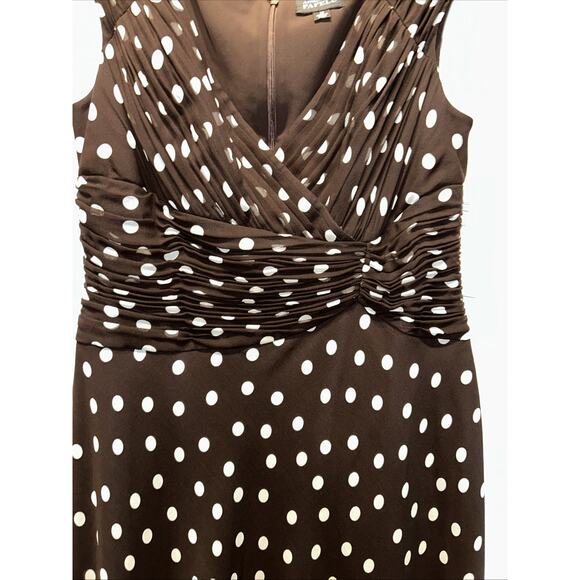NWT Adrianna Papell Sz 12 Brown Silk Chiffon Polka Dot Midi Dress Lined Wedding - Picture 5 of 12